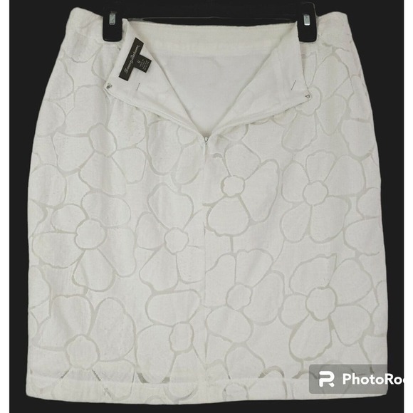 Tommy Bahama ~Woman Size 8~ White Textured Print Cotton Pencil Skirt Fully Lined - Picture 8 of 9